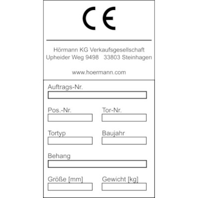 Hörmann Typenschild Tor